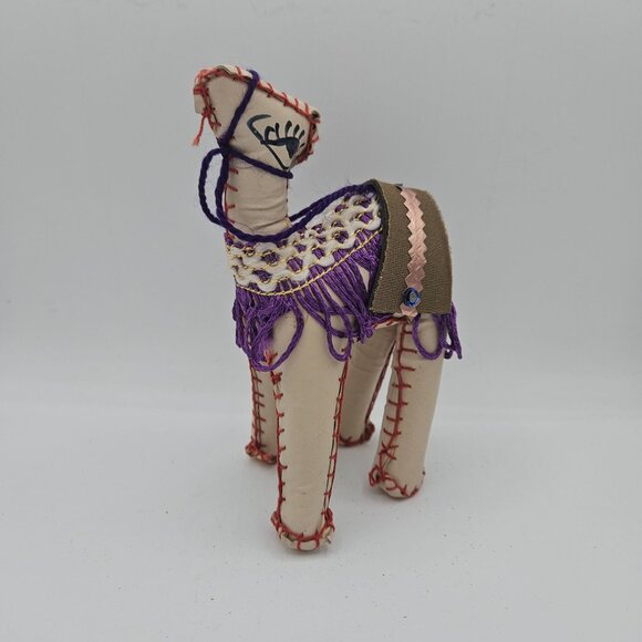 Handmade Fabric Camel Figurine With Colorful Embellished Saddle & Fringe - Picture 11 of 12